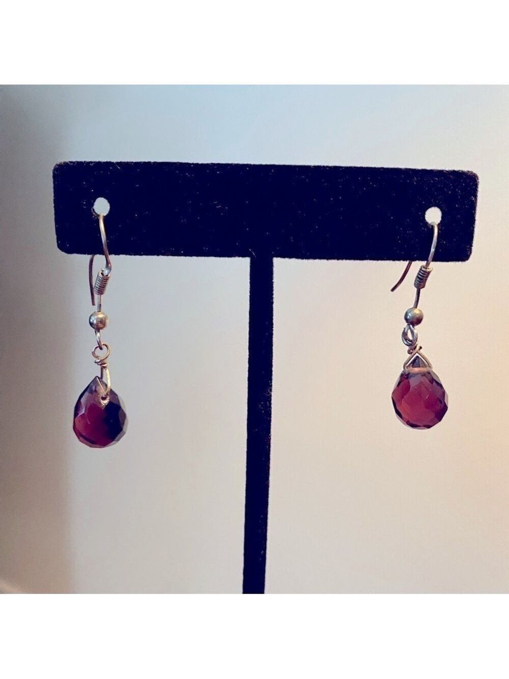 Reddish Purple Teardrop Earrings | Silvertone Wire-Wrapped Dangles